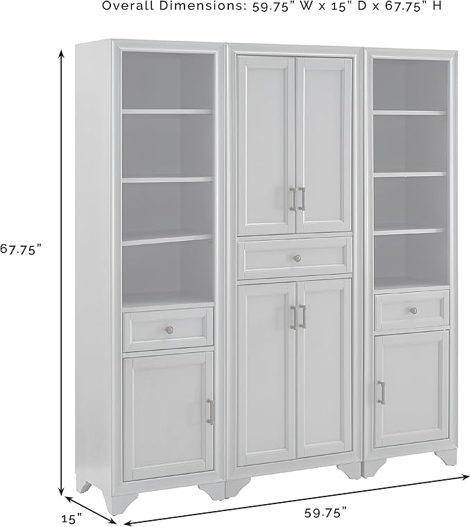 Crosley Furniture Tara 3-Piece Pantry Storage Cabinet Set with Shelves, Kitchen, Dining, or Laundry Room, Distressed Gray