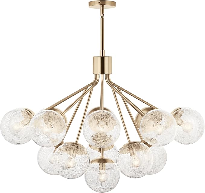 KICHLER Silvarious 16-Light Convertible Chandelier, Soft Modern Light with Clear Crackled Glass in Champagne Bronze, for Dining Room, Living Room or Foyer (26" x 38"), 52702CPZ