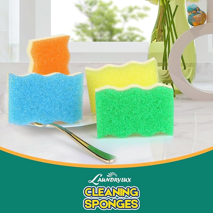 Scrub Sponge, 4 Pack Dual-Sided Temperature-Responsive Scrubber - Non-Scratch - Multipurpose Dish Sponges for Kitchens, Bathrooms, and Outdoor Use - Wave-Shaped