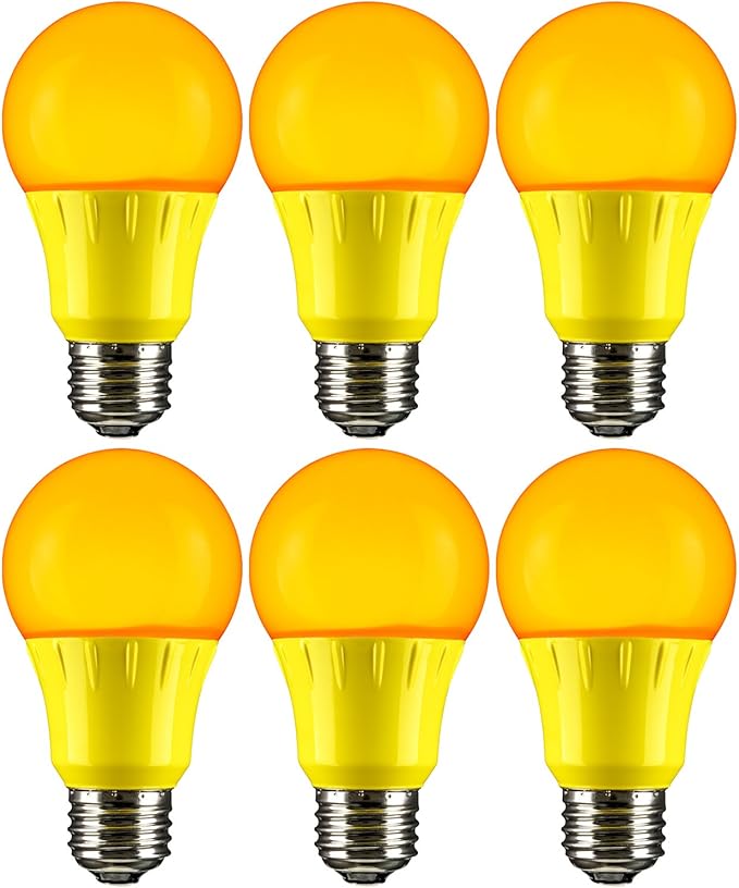 Sunlite 40472 LED A19 Colored Light Bulb, 3 Watts (25w Equivalent), E26 Medium Base, Non-Dimmable, UL Listed, Party Decoration, Holiday Lighting, 6 Count, Amber