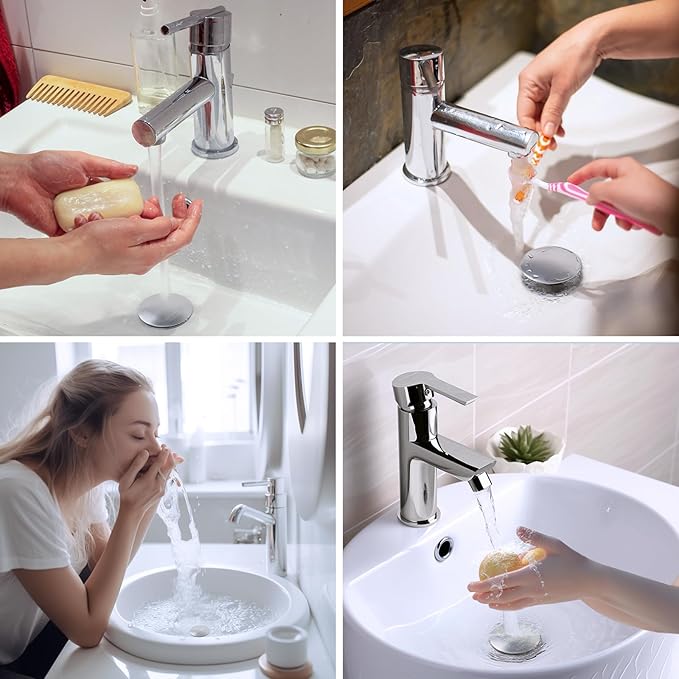 Hibbent 2 Pack All Metal Upgraded Bathroom Sink Stopper, Universal Pop Up Sink Drain Strainer, Brass Bullet Core Push Type Stopper for 1.1''~2.3''' Basin, Anti Clogging Drain Filter, Brushed Nickel