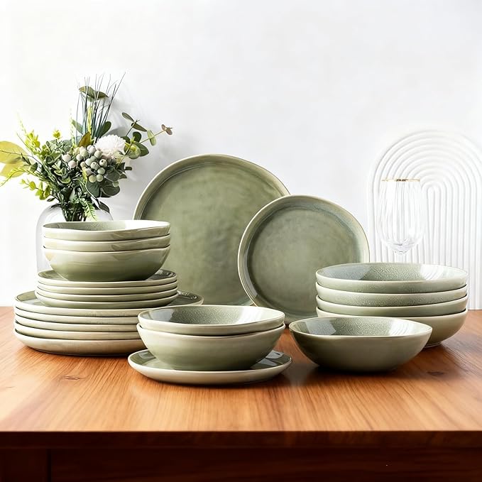 AmorArc Ceramic Dinnerware Sets,Handmade Reactive Glaze Stoneware Plates and Bowls Set,Highly Scratch Resistant | Dishwasher & Microwave Safe,Service for 6 (18pc)