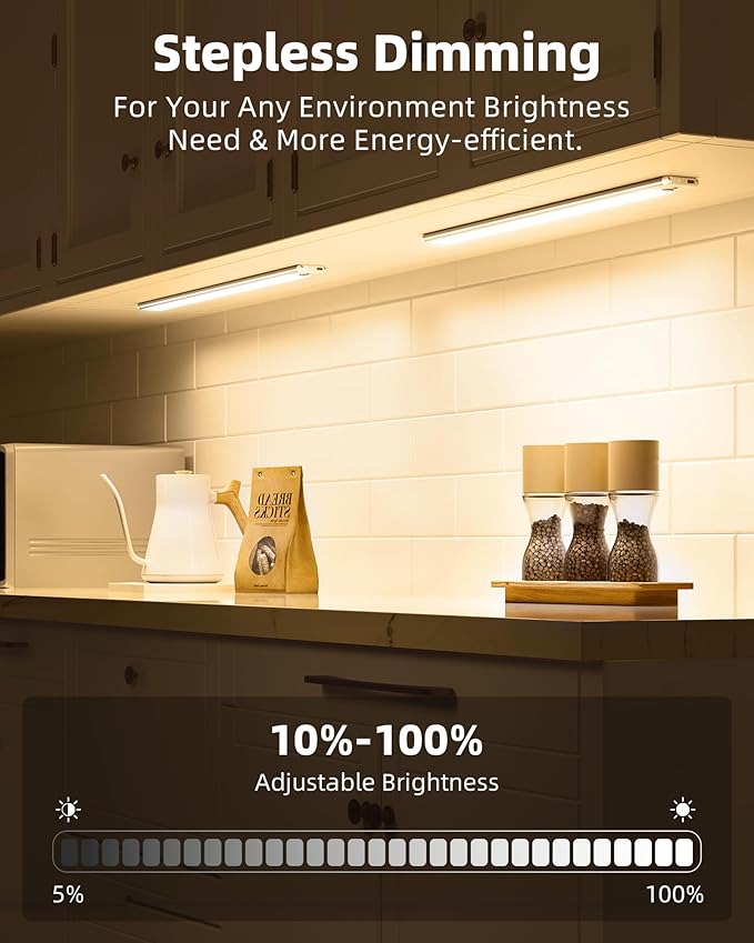 EZVALO Under Cabinet Lights,14.5'' Motion Sensor Light Indoor Dimmable, 4000mAh Rechargeable Closet Lights 3500K with Remote Control, Wireless Under Counter Light for Kitchen,Cabinet (Warm-6Pack)