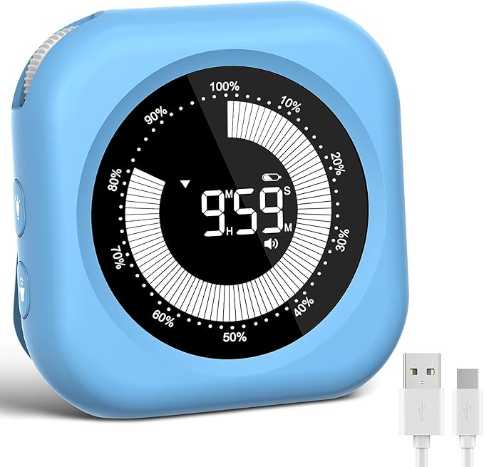Visual Timer for Kids Rechargeable, 10-Hour Digital Timer ，Magnetic Timer with Visual Time Bars Design，3 Brightness/3 Volume Adjustable, Countdown/up Timers for Classroom Study Game GYM Kitchen Office