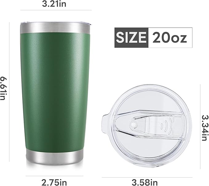 20 oz Tumbler with Lid Stainless Steel Insulated Tumblers Bulk Double Wall Vacuum Cups Powder Coated Travel Mug Keep Drink Cold and Hot, Dark Green, 8 Pack