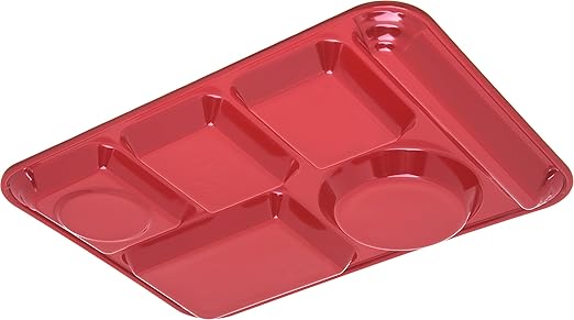 Carlisle FoodService Products Plastic Meal Tray Left-Handed Heavyweight Lunch Tray with 6-Compartments for Schools, Cafeterias, and Dining Halls, Melamine, 14 x 10 Inches, Red, (Pack of 12)