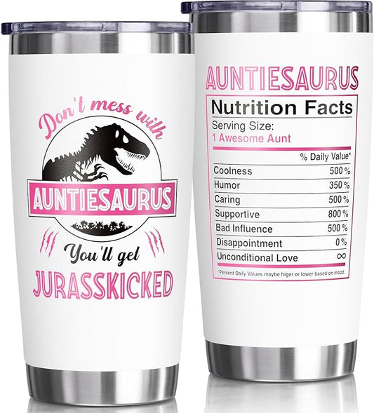 Aunt Gifts, Christmas Gift from Niece Nephew, 20 OZ Tumbler Best Aunts Gifts for Auntie, Auntiesaurus Insulated Cup with Lid Unique Funny Birthday Xmas Gift for Women, New Auntie, Aunt to Be