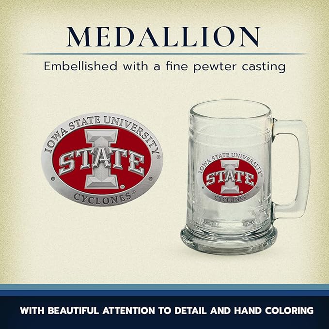 Heritage Pewter Iowa State Beer Stein Glass | 15 Ounce German-Style Beer Glass | Intricately Crafted Metal Pewter Alma Mater Inlay