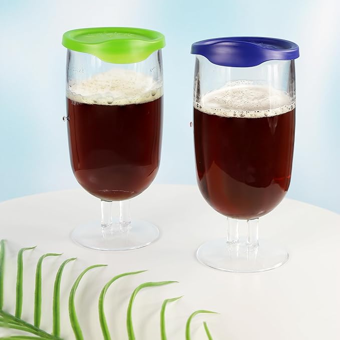 LipLidz Brewtail/Tumbler Glasses, 4 Pack, 20.7 oz Dual-Stemmed BPA-Free Plastic Drinkware with Drink-Through Attachable Lid, Shatterproof, Made in USA (Purple)