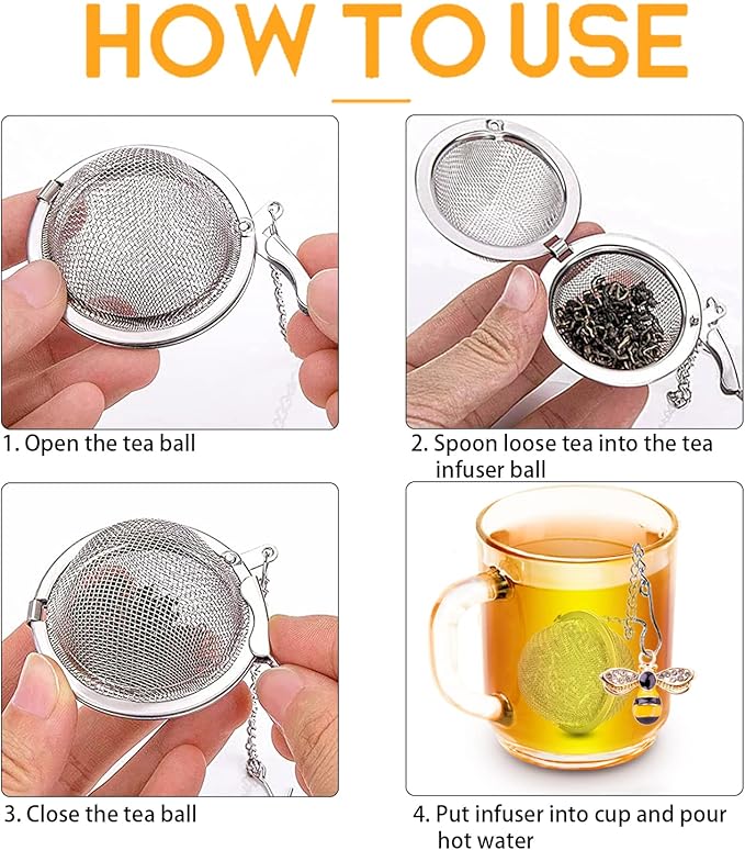 Handmade Tea Ball Infusers - 2pcs, Honey Bee Strainers with Bee Charm Pendant for Loose Leaf Tea