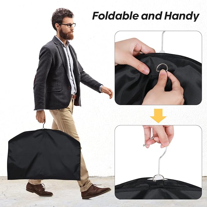Premium Oxford Fabric Garment Bag Hanging Clothes Travel Suit Bag with Clear Window for Suits, Coats, T-Shirts, Jackets. (Black, 40-inch-2 packs)