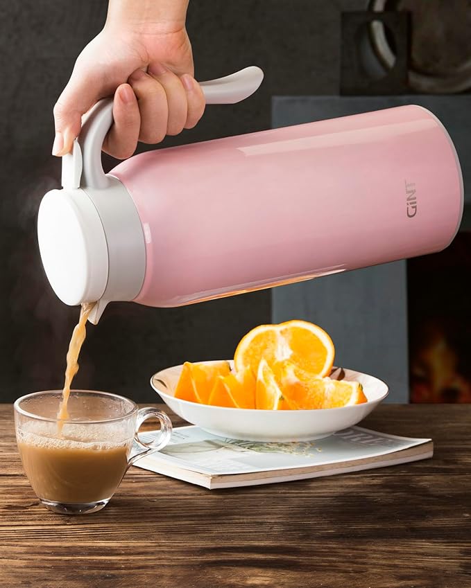 GiNT 51 Oz Stainless Steel Thermal Coffee Carafe, Double Walled Vacuum Insulated Flask, 12 Hour Heat Retention, 1.5 Liter Tea, Water, and Coffee Dispenser (Upgraded version Pink)
