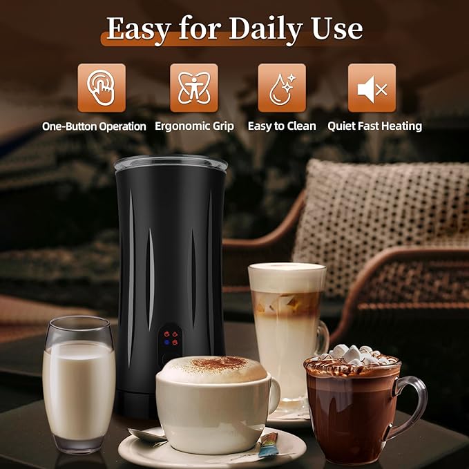Milk Frother and Steamer, 4-in-1 Electric Frother Machine for Coffee with Hot & Cold Foam, Auto Shut-Off, Quiet Design for Latte, Cappuccino, Macchiato(black)