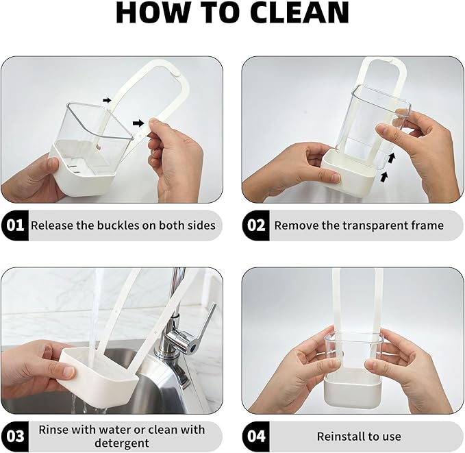 Sponge Holder for Kitchen Sink Dish Sponge Sink Caddy Kitchen Organizer Gadgets Storage for Dish Brush Scrubber Hanging Strap Faucet Caddy with Drain Holes (Grey, Small)