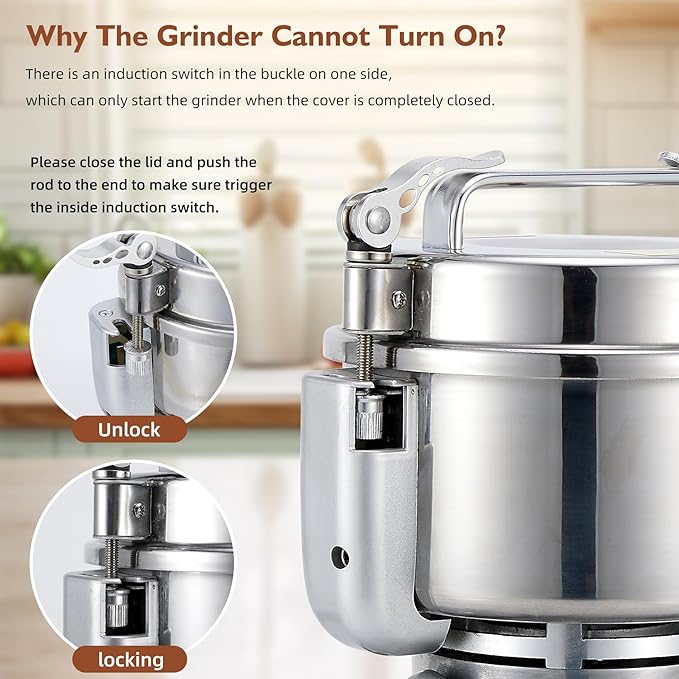 MAGIC MASTER 150g Electric Grain Mill Grinder - 800W High Speed Commercial Spice Grinder - Stainless Steel Dry Machine for Flour, Wheat, Nut, Corn, Rice, Pepper, Herbs, Coffee Beans - Upright, 110V