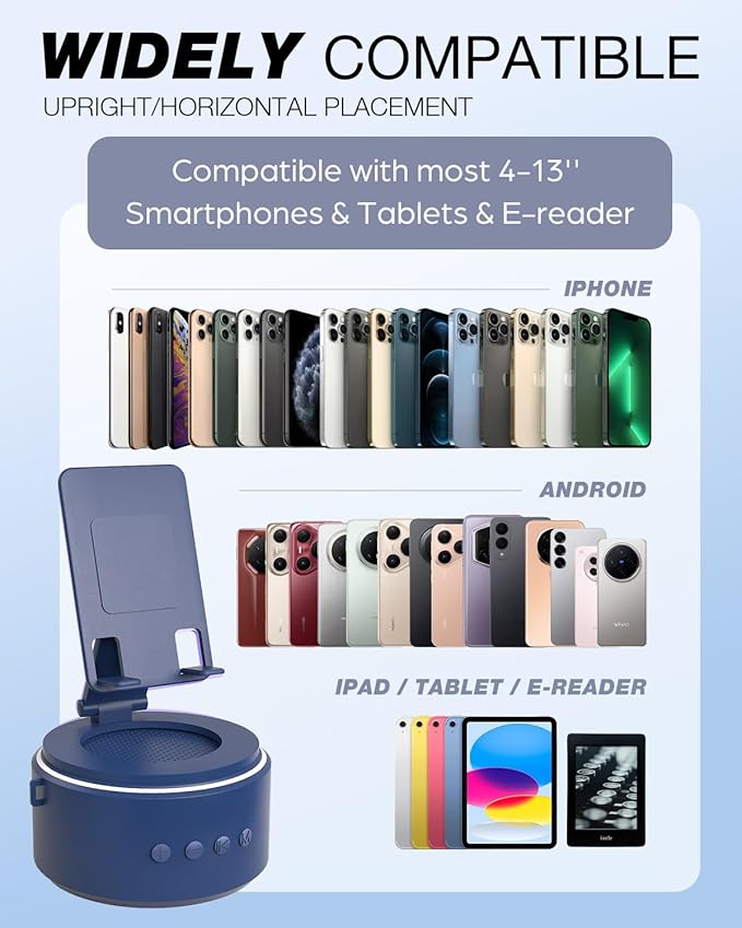 Gifts for Christmas Men Women, Cell Phone Stand with Wireless Bluetooth Speaker, Him Husband Boyfriend Xmas Anniversary Birthday Gifts from Wife, Stocking Stuffer for Men (A-Blue)