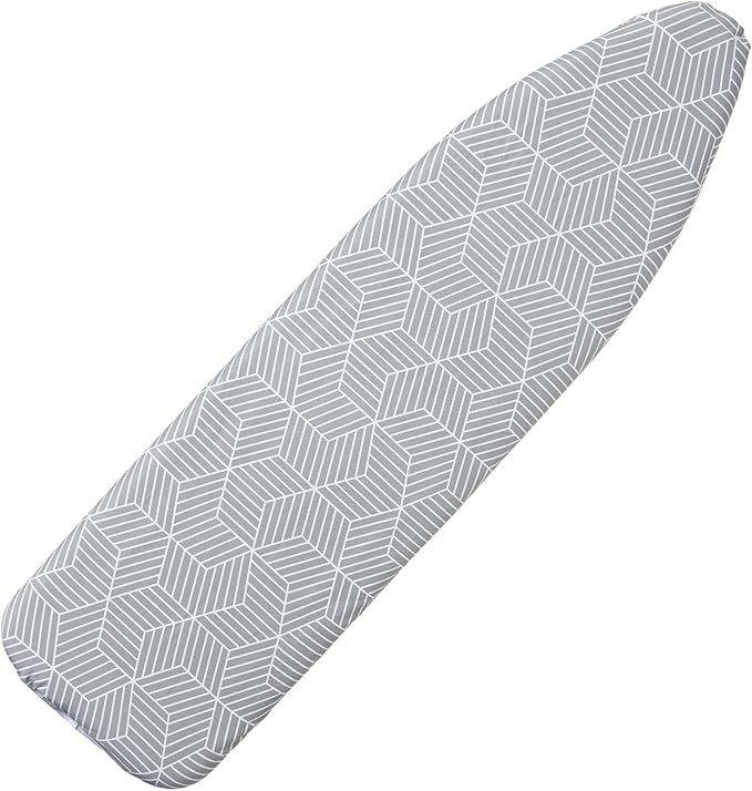 Seiritex Ironing Board Cover with Padding 15 x 54 inch Standard Full Size, Heat Reflective with Hook and Loop Fasteners, Thick Padding with Elasticized Edges, 3 Layers Iron Board Cover (Gray Cube)