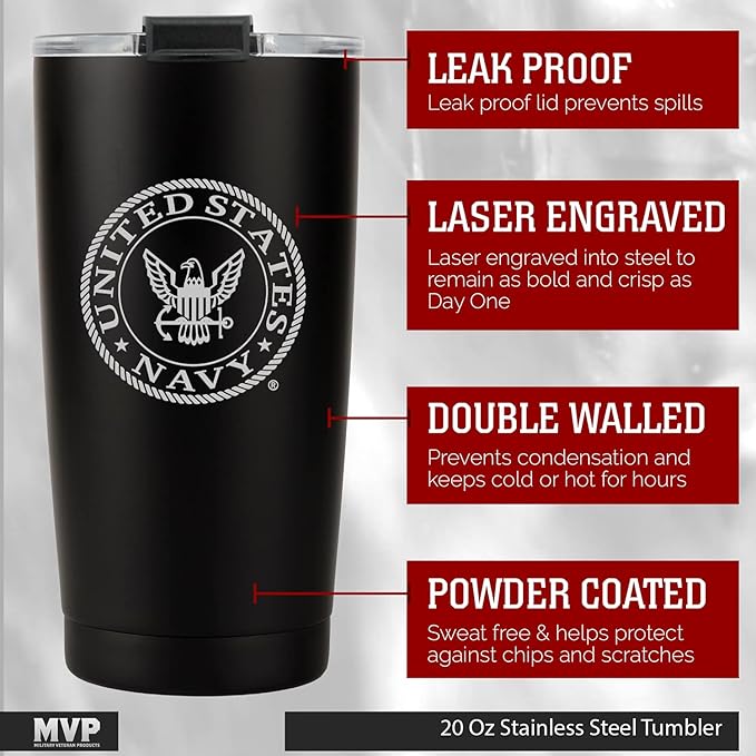 Military Gift Shop 20oz Insulated Steel US Navy Tumbler, Double-Walled USN Coffee Mug | Gifts Sailors | Disabled Vet Owned Business-Navy 20oz Tumbler