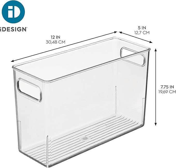 iDesign Slim Clear Plastic Bathroom Storage Bin, Tall Narrow Organizer for Lotions, Creams, and Toiletries