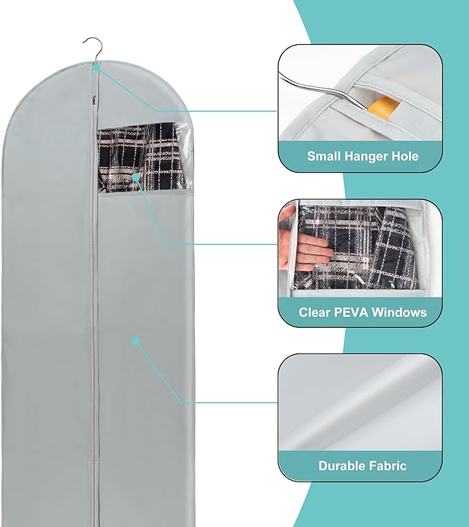 Dress Bags for Gowns Long, 4 Pack-65" Long Dress Bags Foldable Long Garment Bag with Clear Window for Storage and Travel-24"x65"/4 Pack