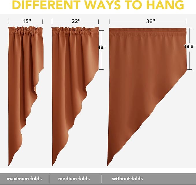NICETOWN Swag Blackout Curtains for Bathroom, Farmhouse Style Kitchen Curtains for Windows, Thermal Insuated Waterfall Curtain Drapes for Living Room, 2 PCs, 36" x 63" x 18" per Panel, Burnt Orange