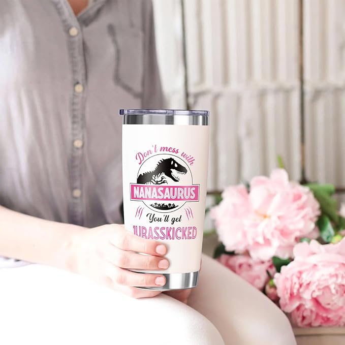 Best Nana Gifts Christmas Gifts from Granddaughter, Grandson, Grandkids, Grandchildren, 20 OZ Tumbler Unique Nanasaurus Birthday Gift for Grandma Grandmother Gigi New Nana Grandparents Insulated Cup