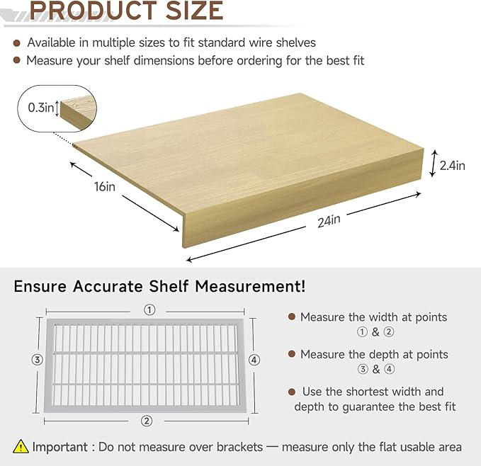 Wooden Wire Shelf Covers for Pantry & Closet – Wire Rack Covers for Shelves, Durable Wood Shelf Covers for Kitchen, Laundry Room, Storage Organization(Yellow Oak,24in*16in)
