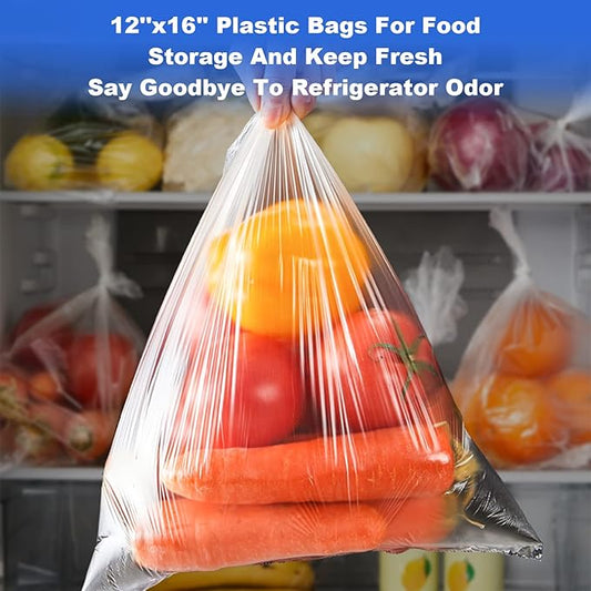 12x16 Plastic Produce Bags on a Roll - Clear Plastic Bags for Food, Vegetable, Fruits, Bread, Pet Bags and Grocery Clear Bag- 350 Bags/roll (2 Roll)
