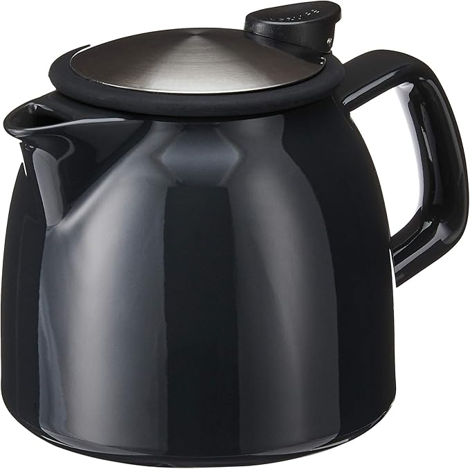 FORLIFE Bell Ceramic Teapot with Basket Infuser, 26-Ounce/770ml, Black Graphite