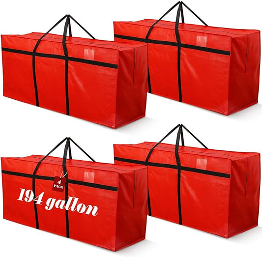 4 Pcs 194 Gallon Large Moving Bags with Zipper and Handles Foldable Storage Duffle Bags Heavy Duty Extra Large Totes for College Dorm Travel Clothes Blankets Bedding Moving (Red)