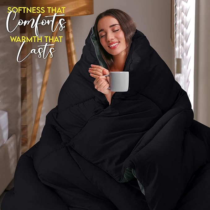 Utopia Bedding Comforter Duvet Insert, Quilted Comforter with Corner Tabs, Box Stitched Down Alternative Comforters King Size (Black/Grey)