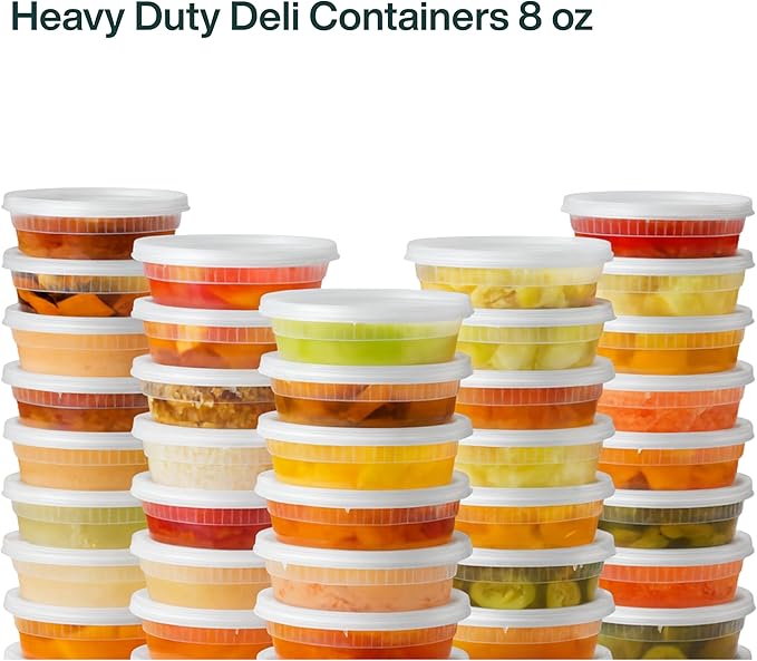 Heavy-Duty PP Deli Containers with Lids - 8oz PP Deli Container, 20 sets