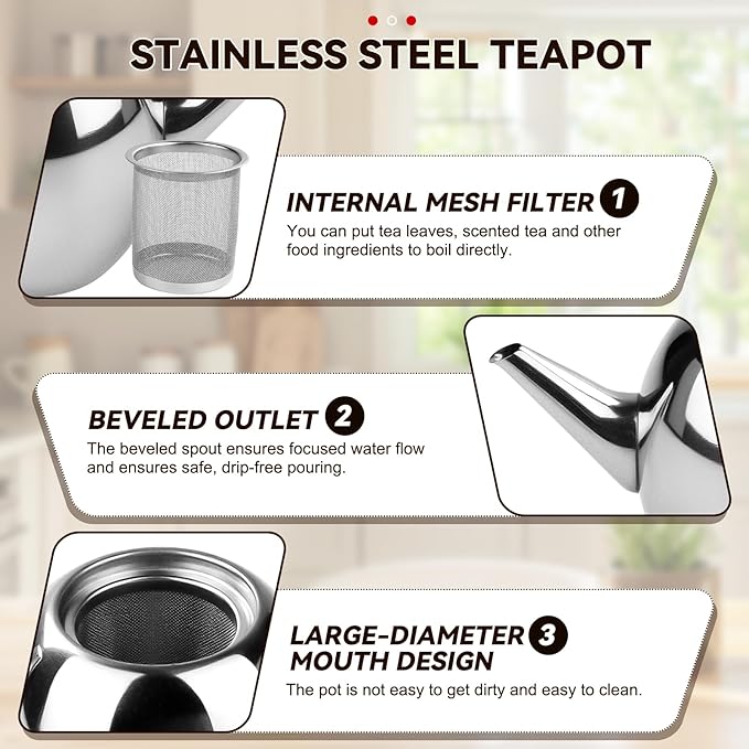 Jadeshay Tea Kettle, 1L Large Stainless Steel Teapot Coffee Pot with Removable Filter for Home, Hotel, Cafe, Bar, Restaurant