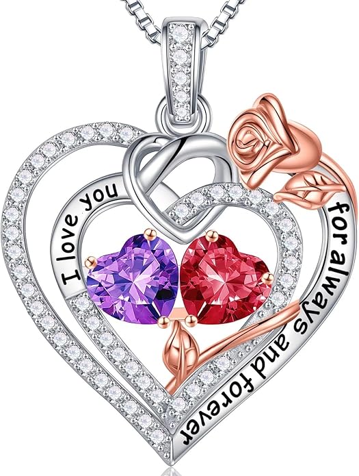Iefil Christmas Gifts for Wife Women - 925 Sterling Silver Double Birthstone Necklace, Anniversary Birthday Gifts for Women, Jewelry Gift for Wife Girlfriend Mom Her