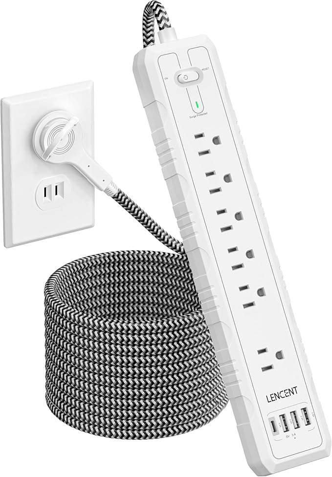 2 Prong to 3 Prong Outlet Adapter, LENCENT 2 Prong Power Strip, 1050J 2 Prong Flat Plug Surge Protector, 10ft Extension Cord, 6 AC Outlets & 4 USB(1 Type-C), Ideal for Non-Grounded Outlets