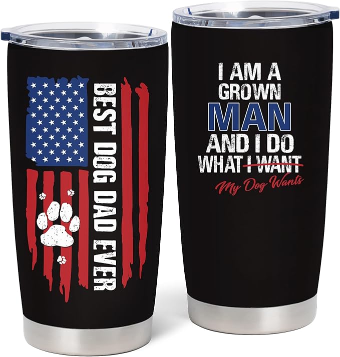 Dog Dad Gifts for Men, Christmas Gifts for Dog's Daddy, Best Dog Dad Ever Gift, Funny Dogs Father Gift Ideas, 20 oz Stainless Steel Tumbler
