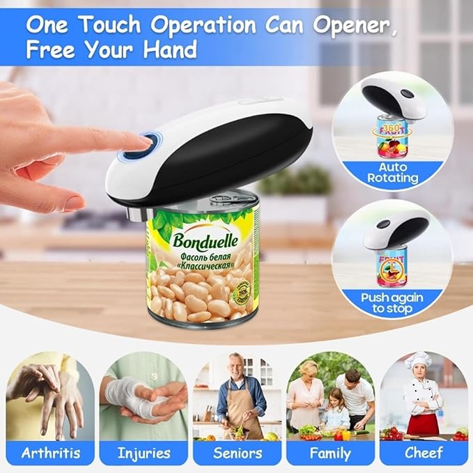 Rechargeable Electric Can Opener, Automatic Can Opener, Fast Speed & Smooth Side, Handheld Tin Jar Kitchen Tool Enduring Tin Jar Opener Kitchen Tool for Weak Hands, Seniors