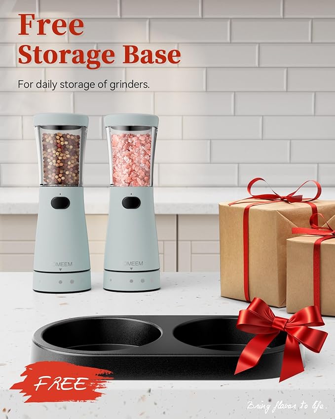 Electric Salt and Pepper Grinder Set with Storage Base, Stainless Steel Rechargeable Salt and Pepper Grinder Set with 4.5 oz Large Capacity, 1.8" Wide Mouth, Adjustable Coarseness, Ideal for Kitchen