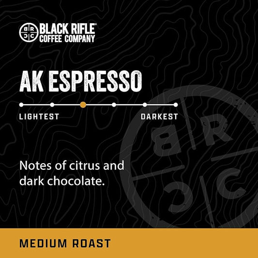 Black Rifle Coffee Company AK Espresso, 12 Count, Medium Roast K Cups - Single Serve K Cups Coffee Pods - Kcup Pods Compatible with Keurig 1.0 & 2.0 - Made from Arabica Beans