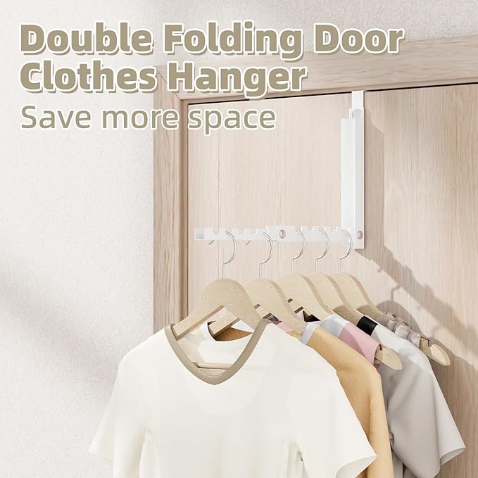 BAKON Over The Door Hooks, Small Space Double Folding Portable Over The Door Drying Rack for Laundry, Bathroom, Bedroom, Travel Storage and Drying (1Pack,White)