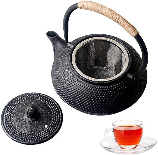 Hwagui - Japanese Cast Iron Teapot With Stainless Steel Infuser For Loose Leaf Tea And Teabags, Cast Iron Tea Kettle Stovetop Safe, 600ml/20oz