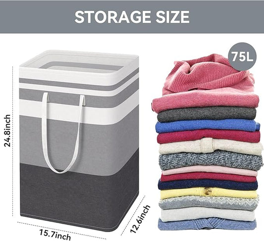 75L Large Laundry Basket (3-Pack) – Collapsible, Freestanding Clothes Hamper with Handles – Waterproof Storage Organizer for Laundry, Toys & Clothes – Space-Saving Gradient Gray