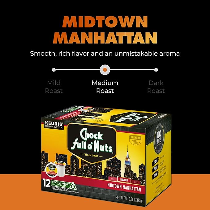 Chock Full o' Nuts Variety Pack Keurig K-Cup Pods for Keurig Brewers – Premium Arabica, Mild, Medium and Dark Roast – Single Serve – 4 Packs of 12 K-Cup Pods