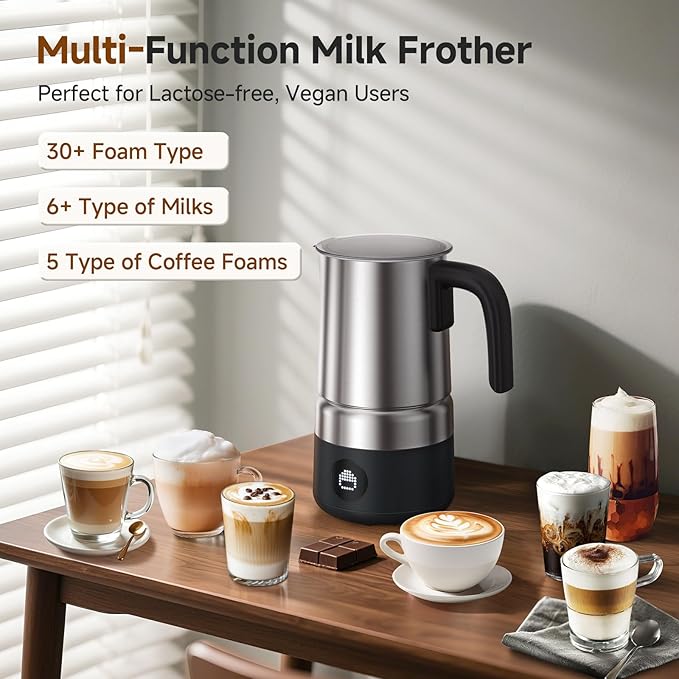 8-in-1 Milk Frother and Steamer 600W, AMZCHEF 17oz/500ml Detachable Frother for Coffee, Automatic Warm and Cold Foam Maker, Hot Chocolate Maker, Dishwasher Safe, LED Display
