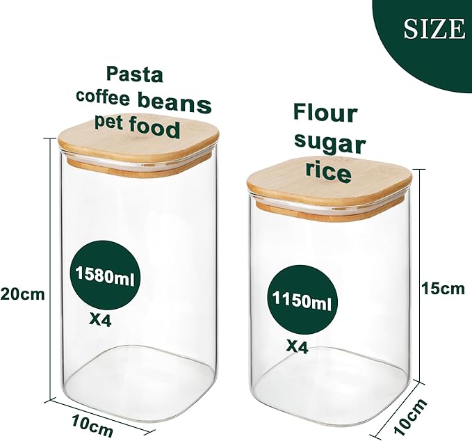 LIBWYS Kitchen Glass Jars Set with Bamboo Lids for Storage (8pcs plus)