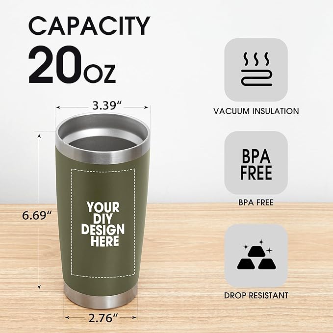 Personalized Coffee Tumbler Print in USA 20oz Stainless Steel Double Wall Insulated Coffee Cup With Text Photo Logo