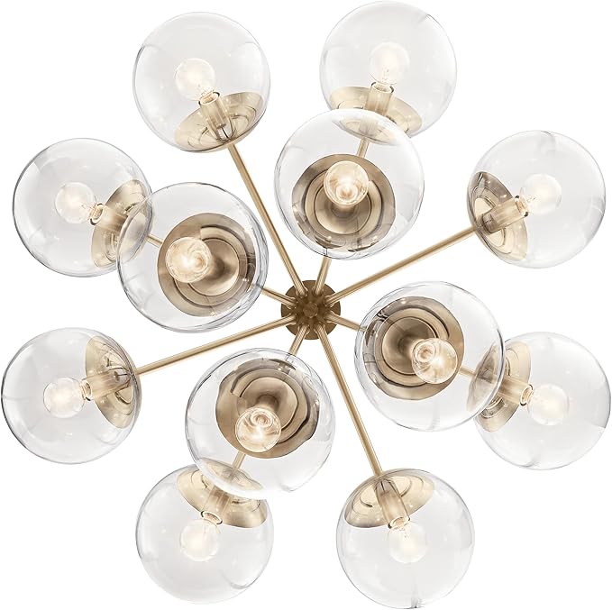 KICHLER Silvarious 12-Light Convertible Chandelier, Soft Modern Light with Clear Glass in Champagne Bronze, for Dining Room, Living Room, Bedroom or Foyer (22.25" x 30"), 52701CPZCLR
