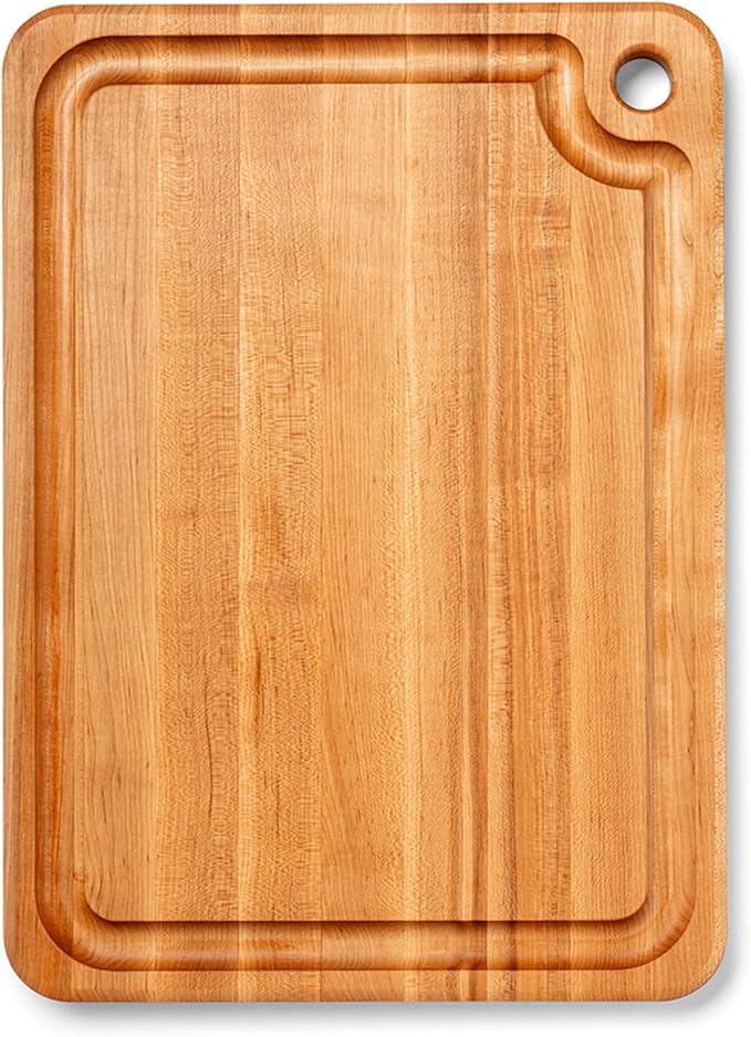 John Boos Prestige Series Rectangular Wooden Maple Cutting Board 22”x16” – 1.25” Thick, 13-lb Reversible Butcher Block with Juice Groove, Edge-Grain & Finger Grip Hole – Made in the USA