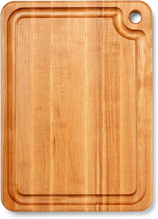 John Boos Prestige Series Rectangular Wooden Maple Cutting Board 22”x16” – 1.25” Thick, 13-lb Reversible Butcher Block with Juice Groove, Edge-Grain & Finger Grip Hole – Made in the USA