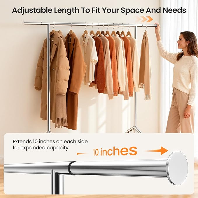 Heavy Duty Clothes Rack, Rolling Clothing Rack for Hanging Clothes with 2 Sturdy Shelves Load 650 LBS, Metal Garment Rack with Wheels for Bedroom, Laundry Room, Retail Store, Silver